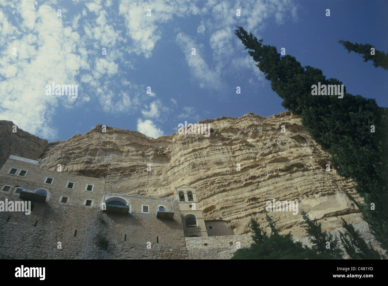 Blick auf das Kloster des Heiligen Georg in Wadi Kelt Stockfoto