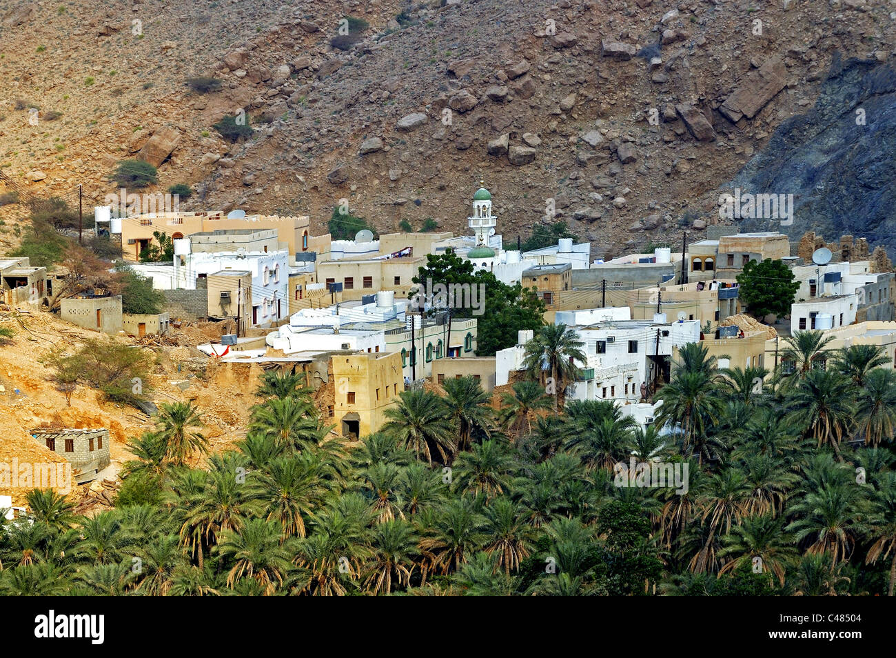 Bergdorf im Wadi Tiwi, Oman Stockfoto