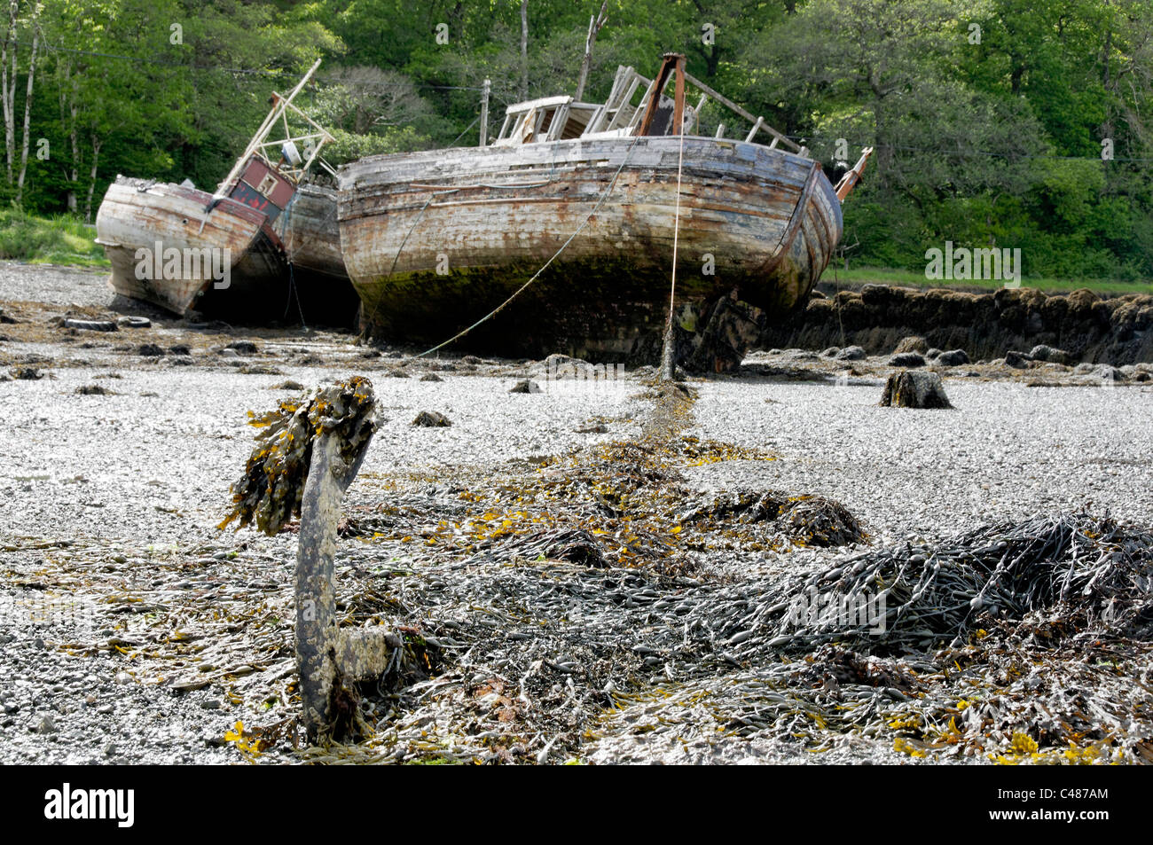 Verlassene Boote in Salen, Isle of Mull. Stockfoto