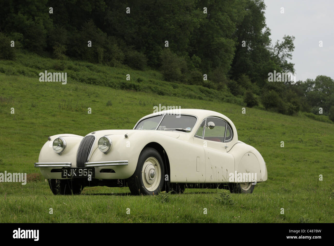 Ein Jaguar XK120 Coupé Shelsley Walsh Hill klettern während der Jaguar-Jahr-Feier im Juni 2011 Stockfoto