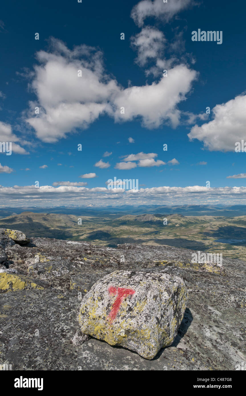 Zeichen in Alvdal Vestfjell, Hedmark, Norwegen, Hedmark Fjaell Trail Stockfoto
