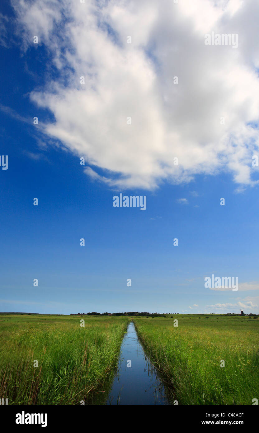 Blick in Richtung Burnham Overy über Norton Marsh in der Nähe der Küste von Norfolk. Stockfoto