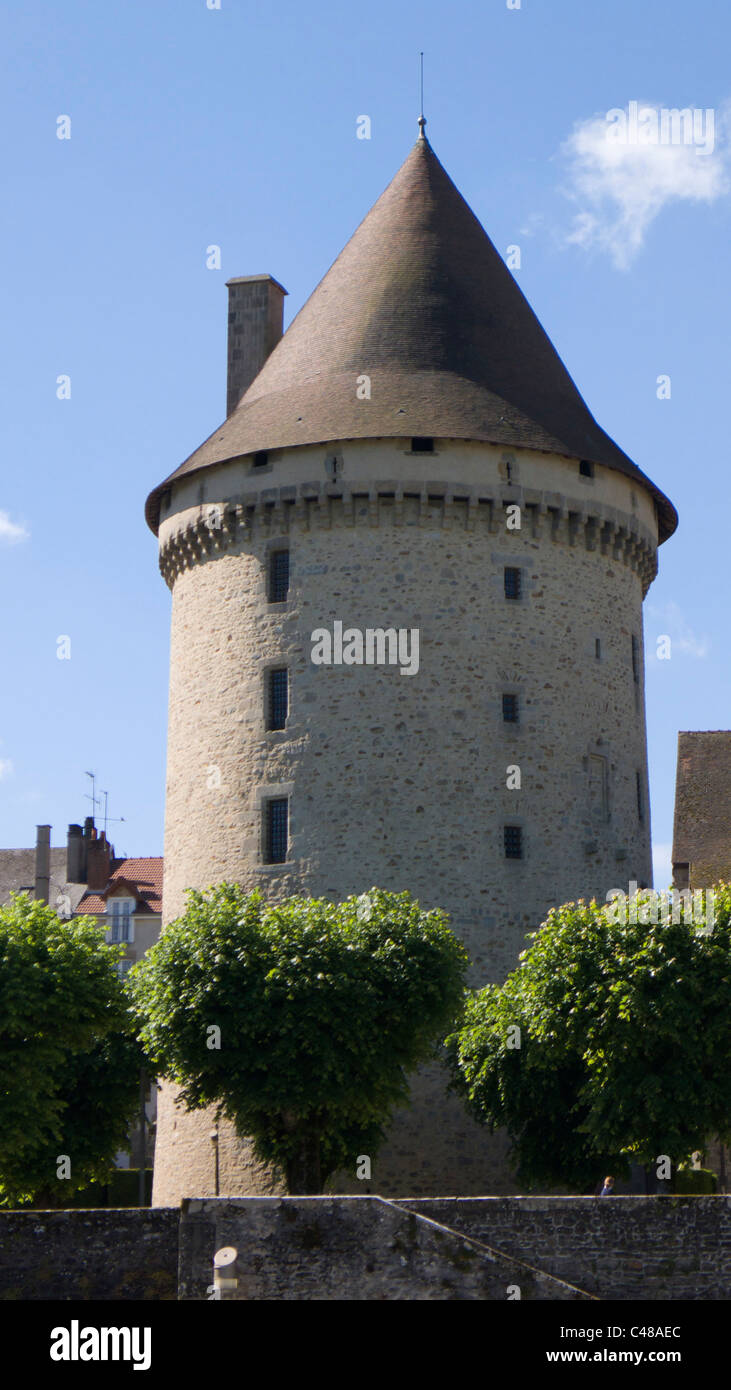 Zizim Turm und Burg in Bourganeuf, Creuse, Frankreich Stockfoto
