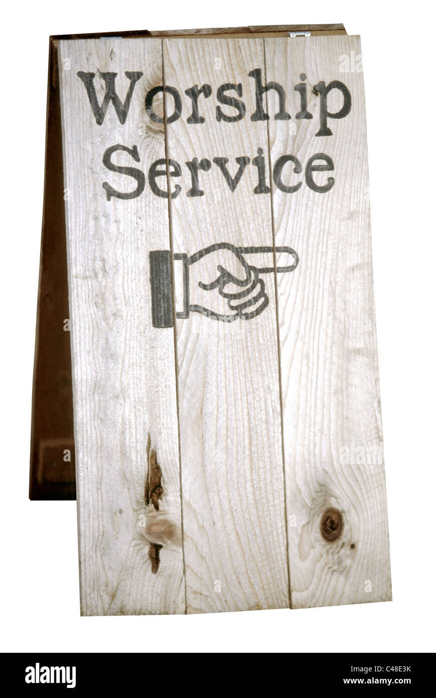 Schild mit Richtung Kirche Gottesdienst, Clipping-Pfad enthält Stockfoto