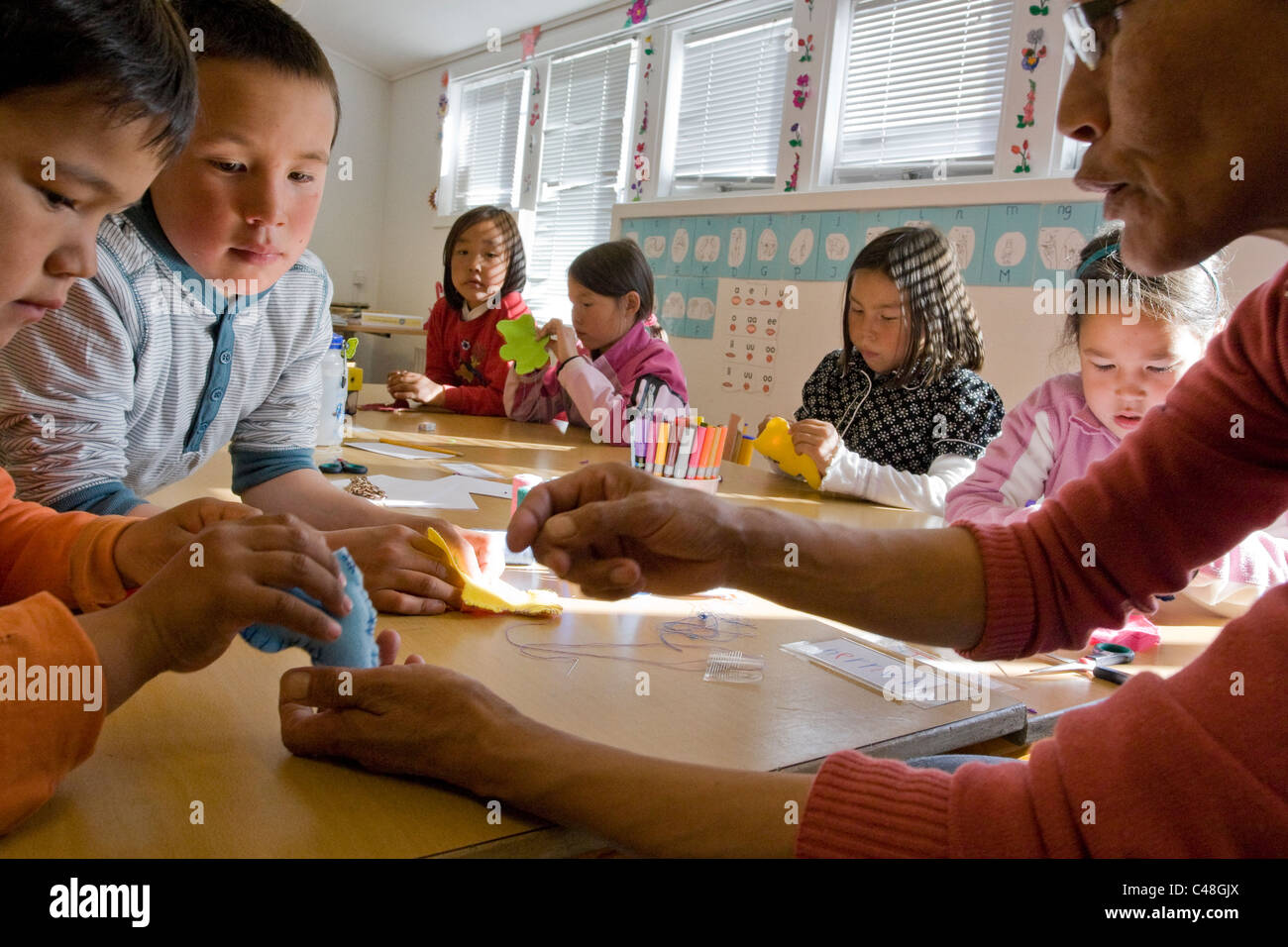 Ttuarfik anders Nielsen Schule 3. Klasse in Alluitsup Paa, Grönland. Stockfoto
