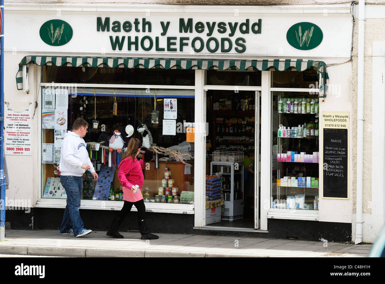 Maeth y Meysydd Vollwert-Shop, Aberystwyth, Wales Stockfoto