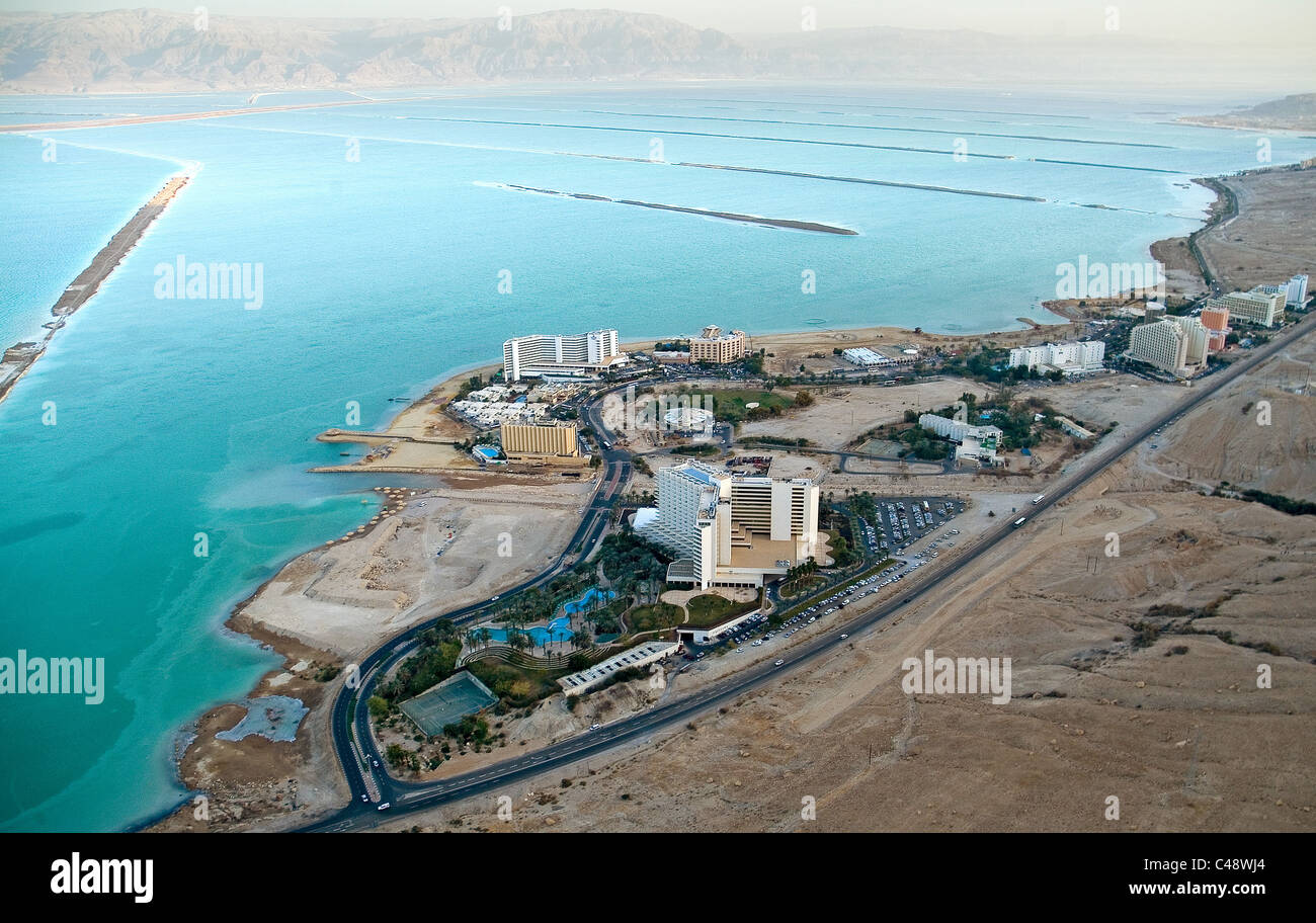 Luftaufnahme des Hotels in der Nähe des Toten Meeres Stockfoto