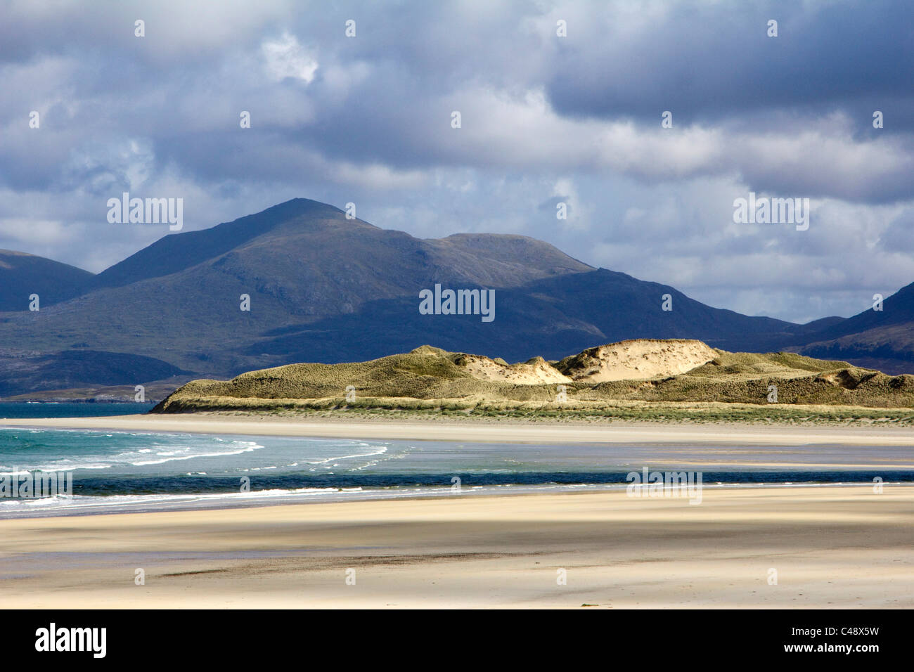 Seilebost Strand in Richtung Luskentyre Insel Harris Mountains western Isles äußeren Hebriden Schottland Stockfoto