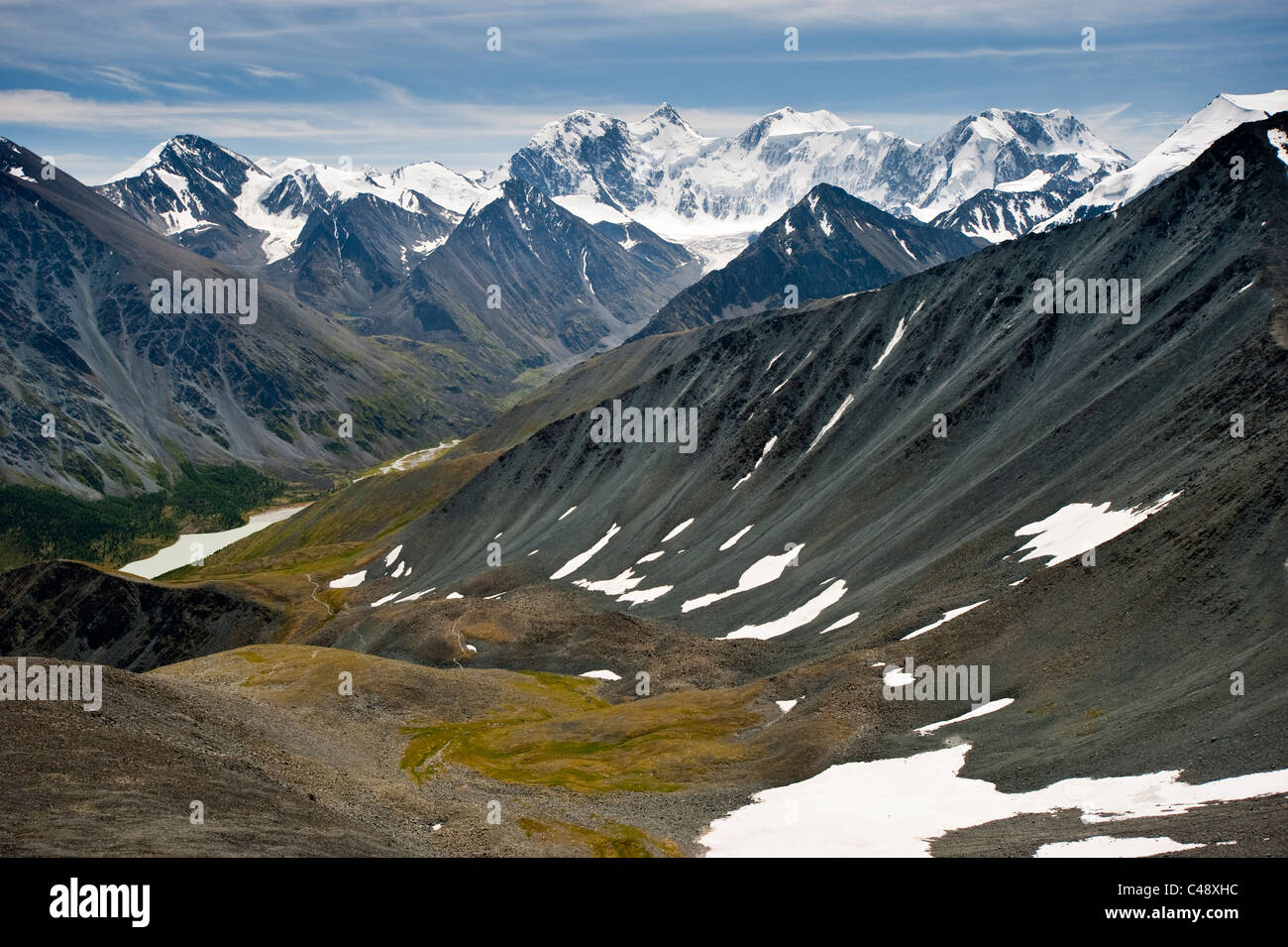 Der Weg vom Mt. Belukha zum See Kucherla, MTN Belukha Park, Republik Altai, Sibirien, Russland Stockfoto