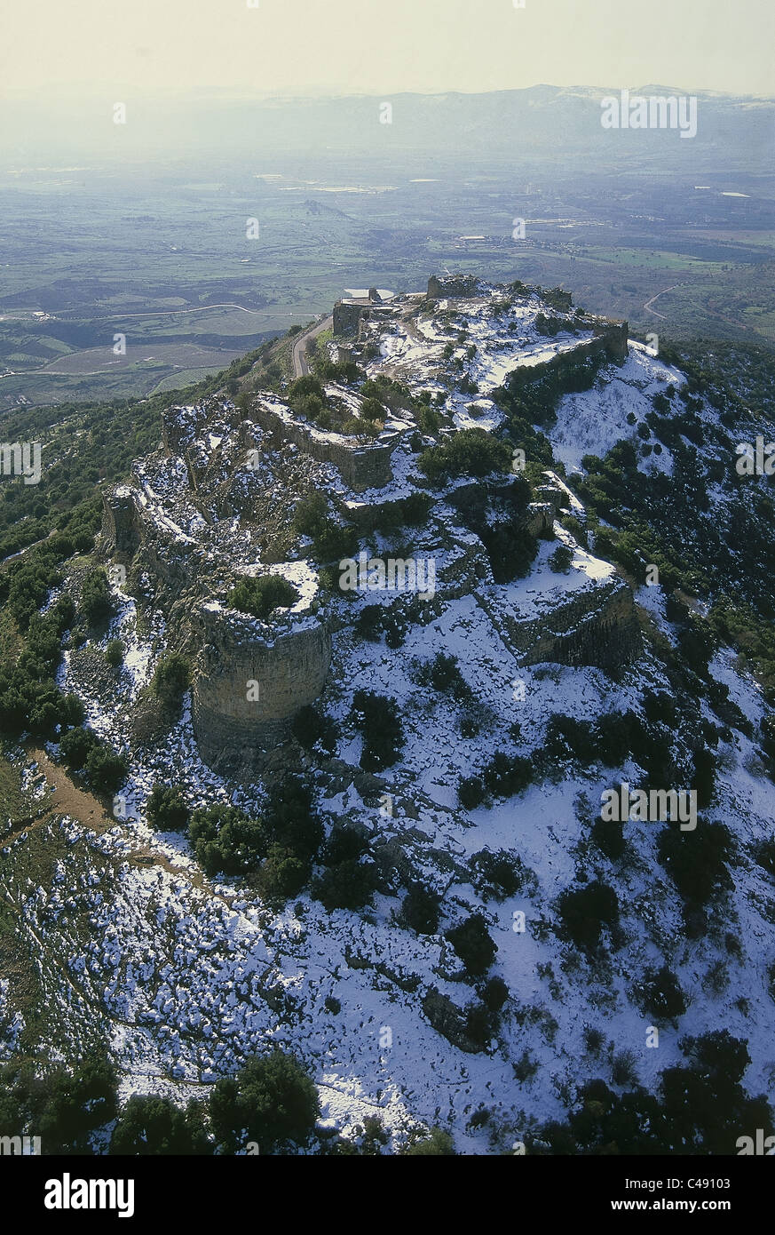 Luftbild der Festung Nimrod in der nördlichen Golanhöhen im winter Stockfoto