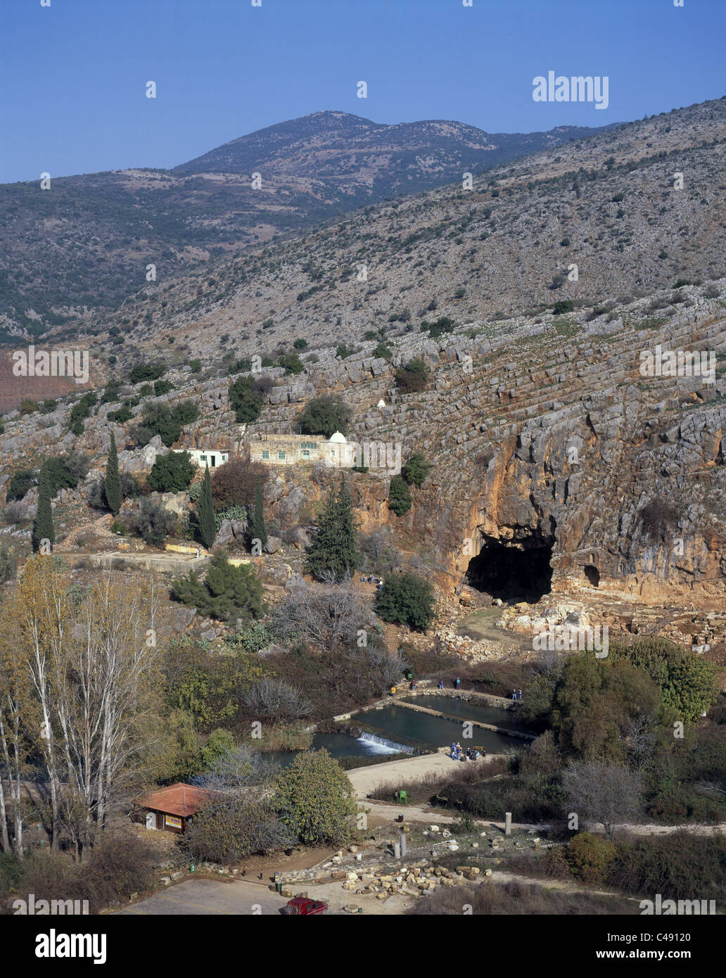 Luftaufnahme des Banias National Park im nördlichen Golanhöhen Stockfoto