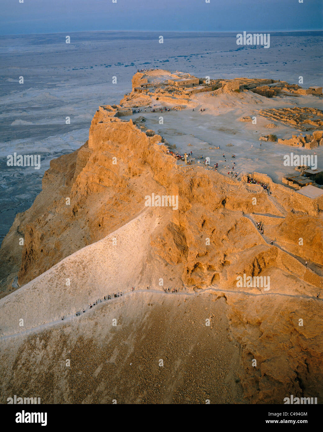 Luftaufnahme von Masada in der Wüste von Judäa in der Nähe des Toten Meeres Stockfoto
