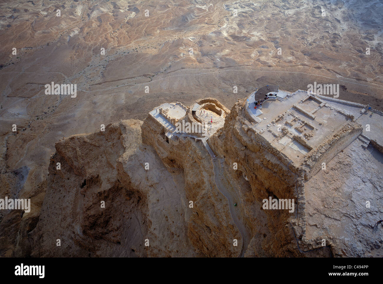 Luftaufnahme der Ruinen von Masada am Toten Meer Stockfoto