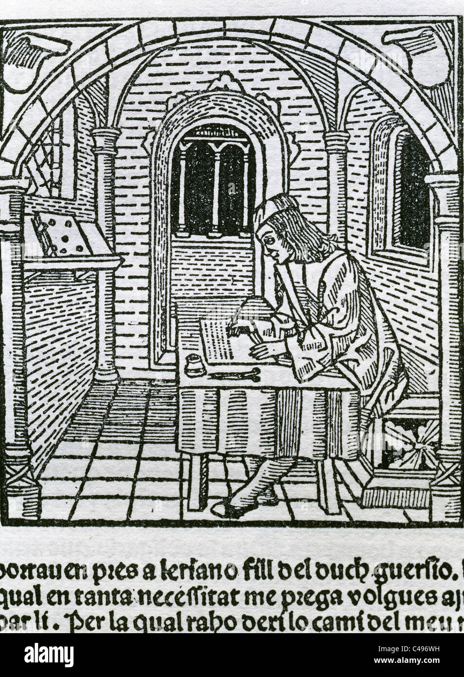 Spanische Literatur. Diego de San Pedro (ca. 1437-ca. 1498). Spanischer Schriftsteller. Das Gefängnis der Liebe, 1492. Gravur. Stockfoto
