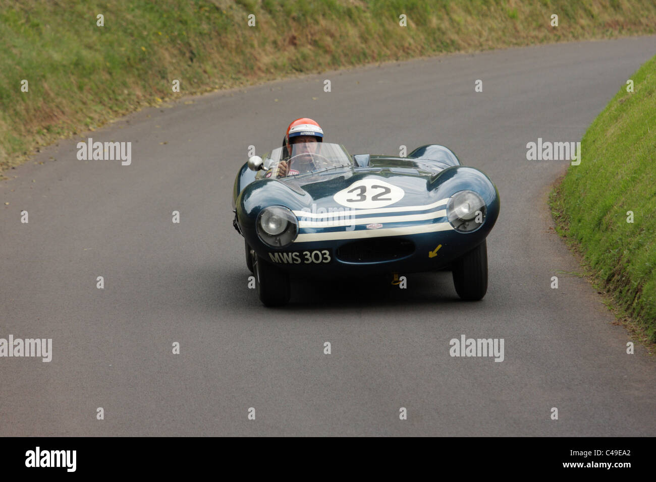 Jaguar D-Type Shelsley Walsh Hill climb, Worcestershire, England, Vereinigtes Königreich, während die Jaguar-Jahr-Feier, Juni 2011. Stockfoto