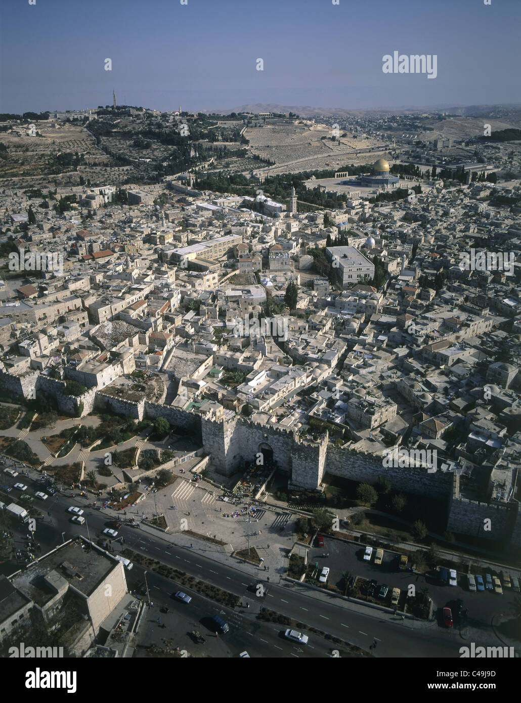 Luftaufnahme von Damaskus-Tor in der Altstadt von Jerusalem Stockfoto