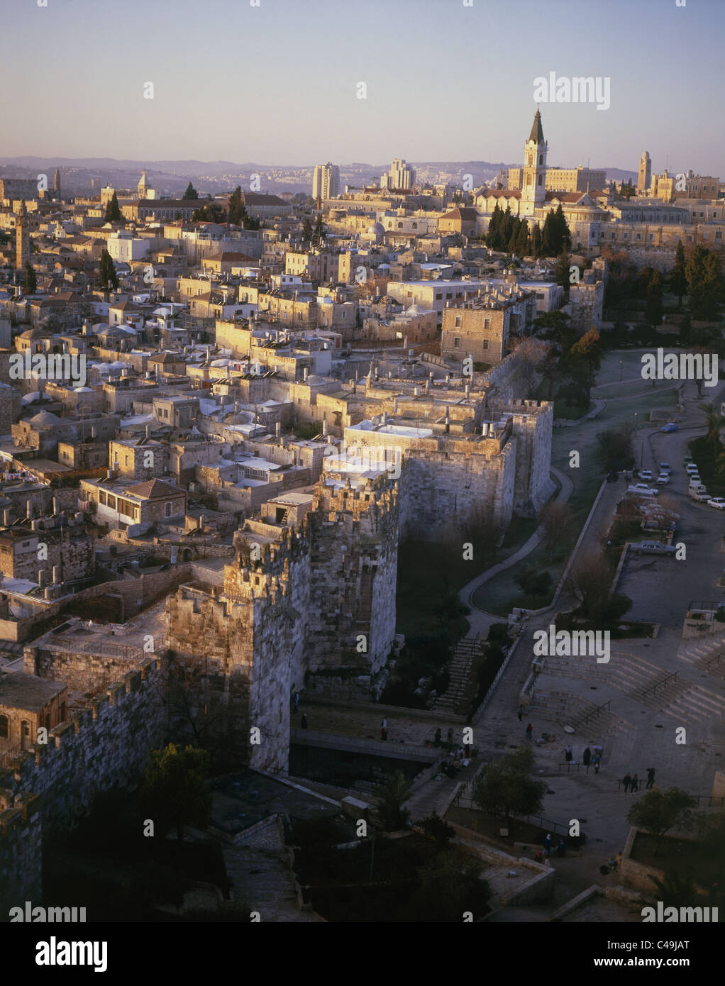 Luftaufnahme von Damaskus-Tor in der Altstadt von Jerusalem Stockfoto