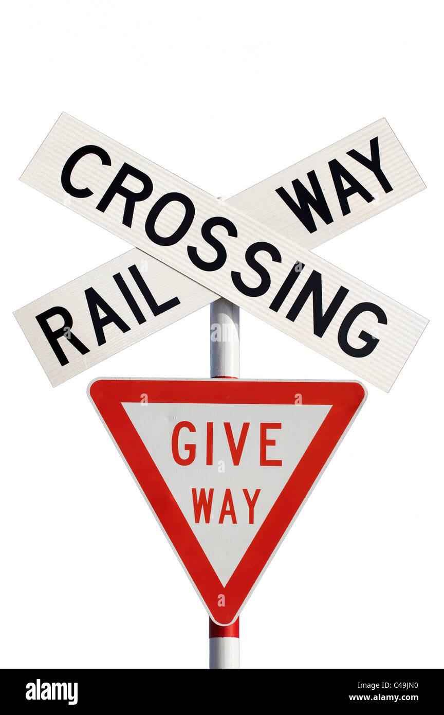 Eisenbahn Kreuzung Zeichen, Neuseeland Stockfoto