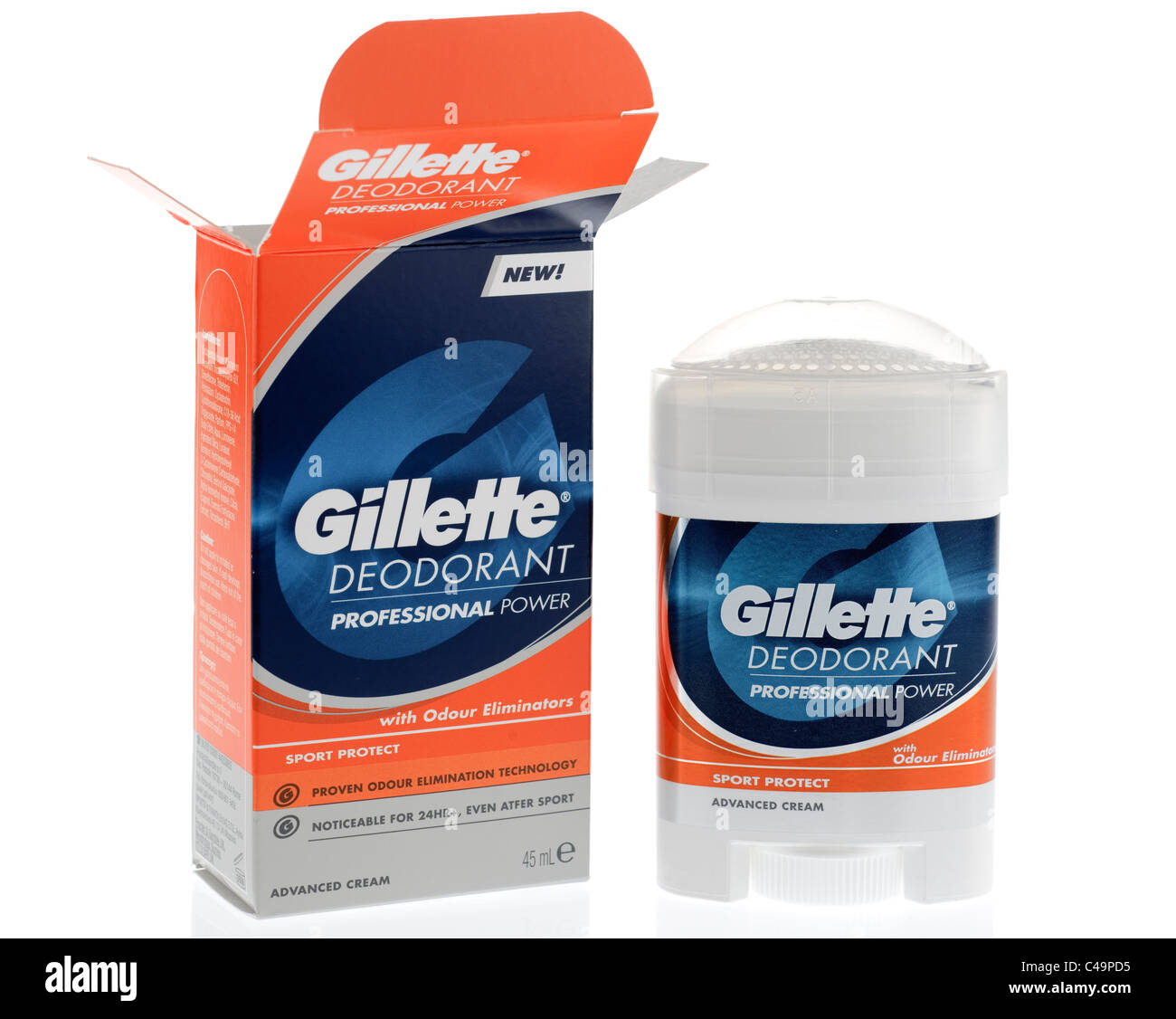 45 ml boxed Gillette neue Deo Achsel Creme Dispenser Sport Stockfoto