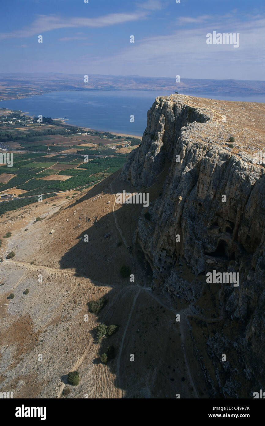 Luftaufnahme der Arbel Klippe in der Nähe vom See Genezareth Stockfoto