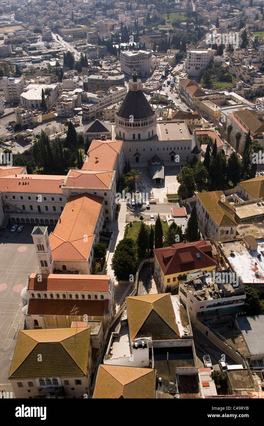 Luftaufnahme von der Kirche der Verkündigung in der Stadt von Nazareth in der unteren Galiläa Stockfoto