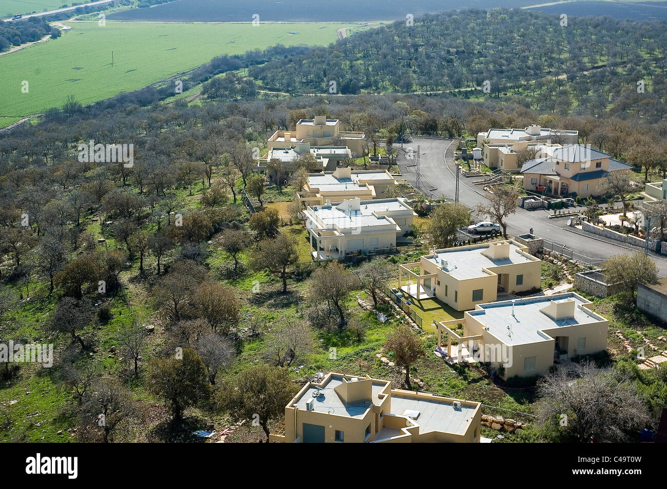 Luftaufnahme des Dorfes Giv'at Ella in der unteren Galiläa Stockfoto