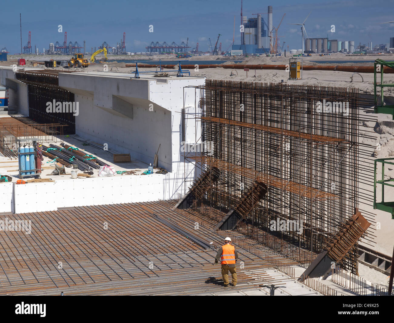 Baustelle der neuen Tiefsee Port Erweiterung Kais am Maasvlakte 2 Rotterdam, Niederlande Stockfoto