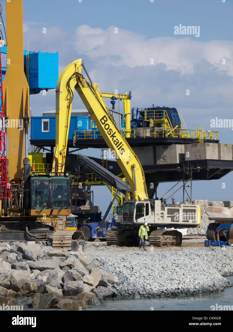 Boskalis ist eines der Unternehmen, die den Ausbau der Tiefsee-Hafen von Rotterdam Maasvlakte 2 aufbaut. die Niederlande Stockfoto