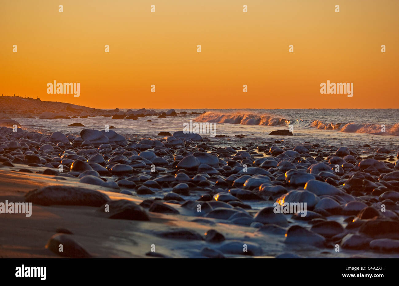 Felsstrand, Sele, Norwegen. Winter Schnee Eis Stockfoto