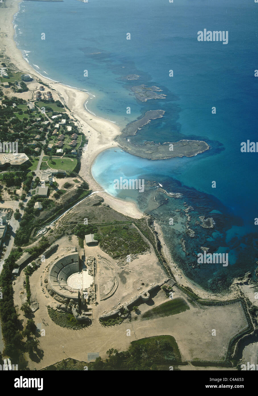 Luftaufnahme von den Ruinen der Hafen von Akko Stockfoto