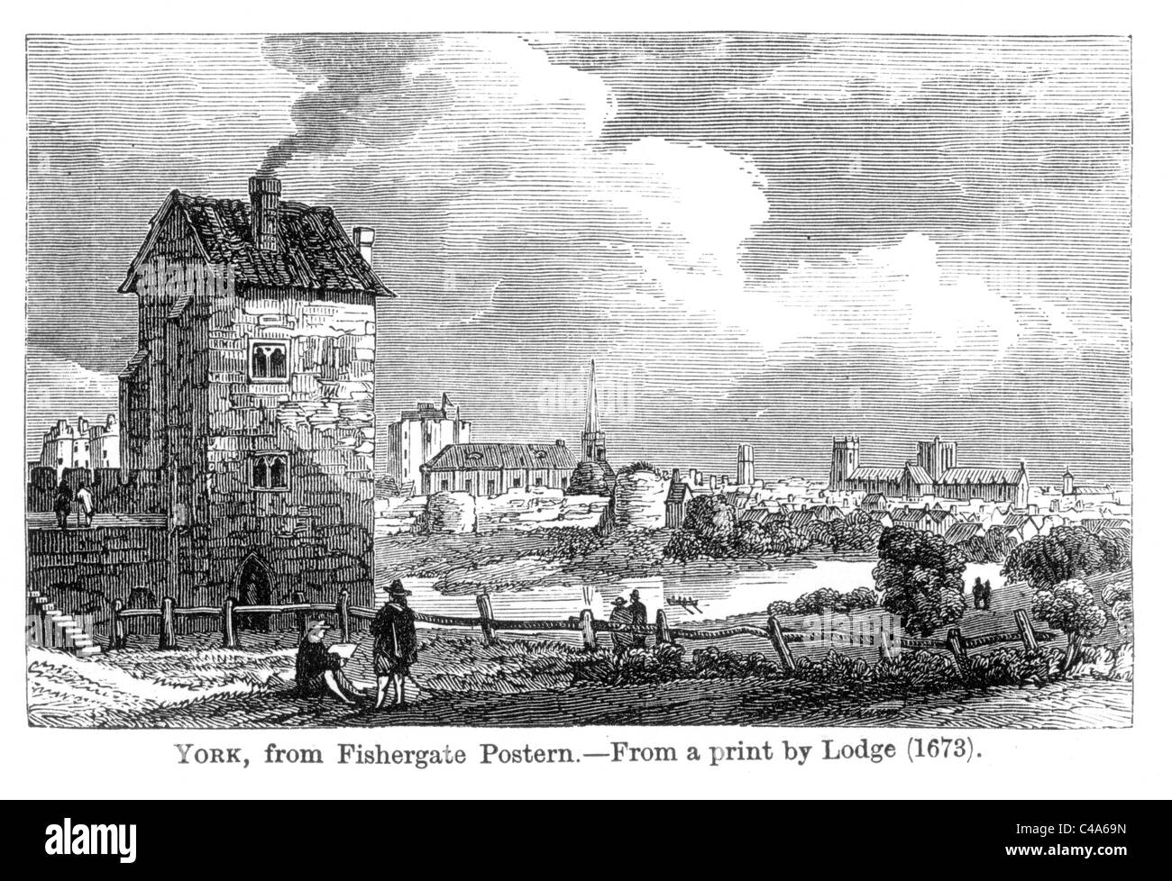 Ansicht von York aus Fishergate: 1673; Schwarz und weiß-Abbildung; Stockfoto