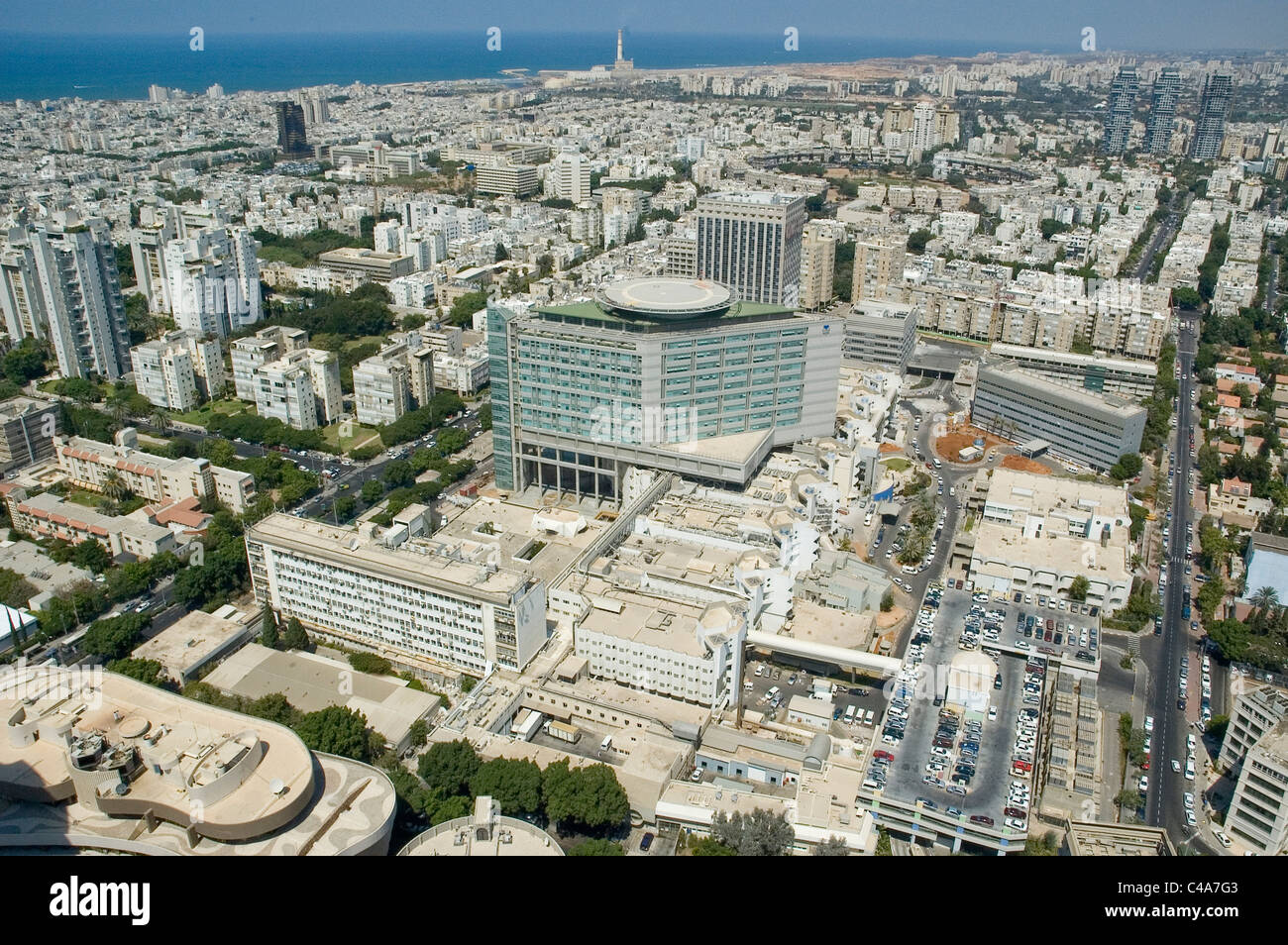 Luftaufnahme Souraskys medical Center in Tel Aviv Stockfoto
