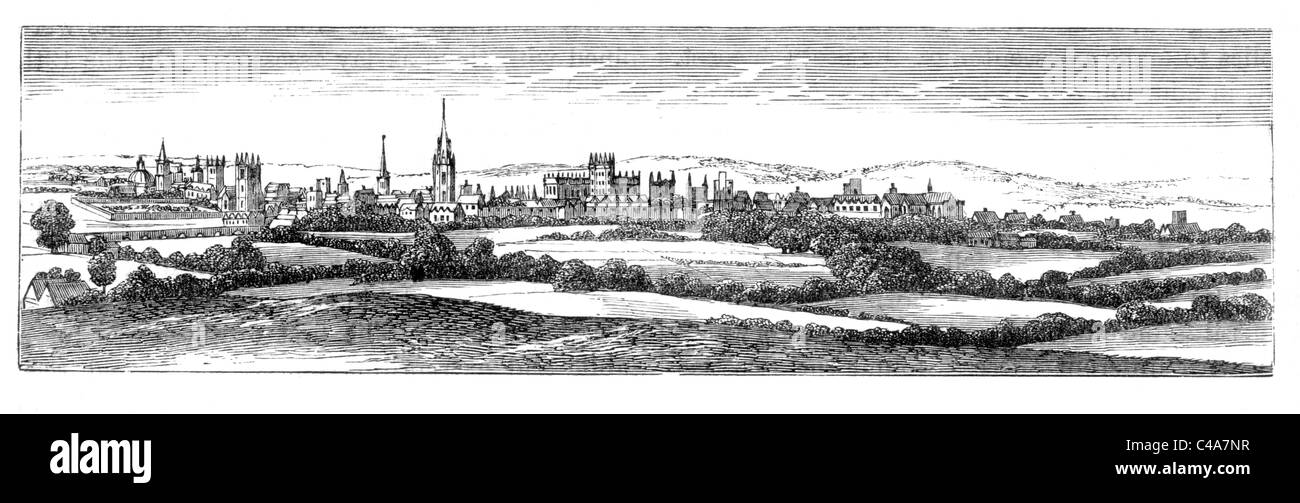 Oxford aus dem Osten im 17. Jahrhundert betrachtet; Schwarz und weiß-Abbildung; Stockfoto