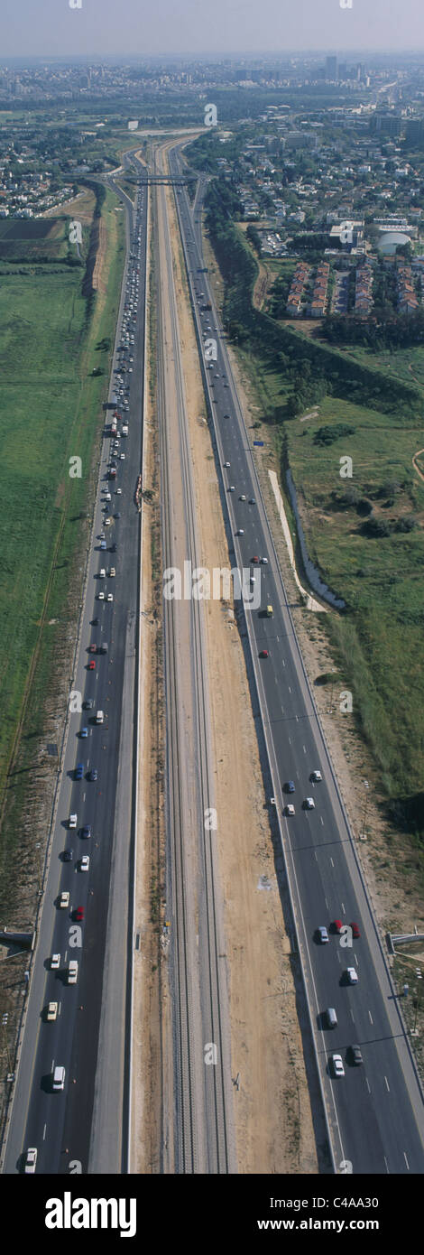Luftaufnahme der Ayalon Highway in den 1990er Jahren Stockfoto