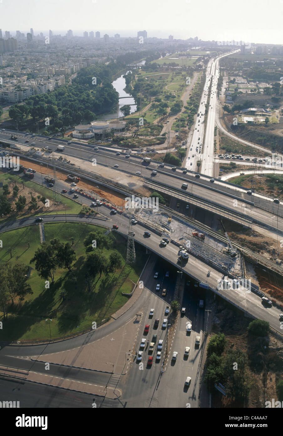 Luftaufnahme der Ayalon Highway in Tel Aviv Stockfoto