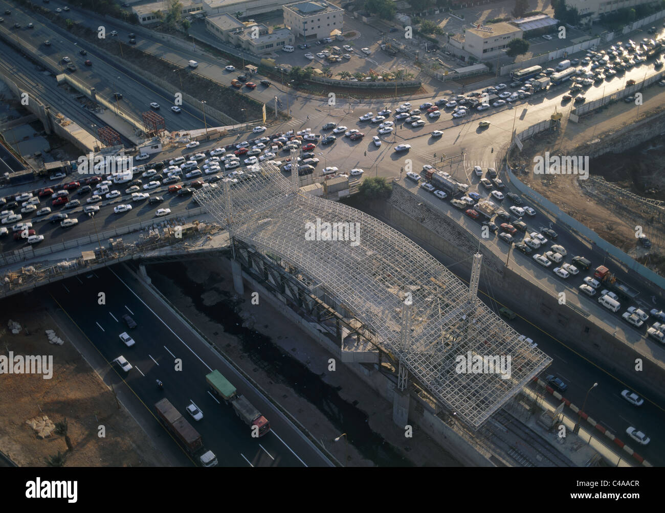 Luftaufnahme der Ayalon Highway in Tel Aviv Stockfoto