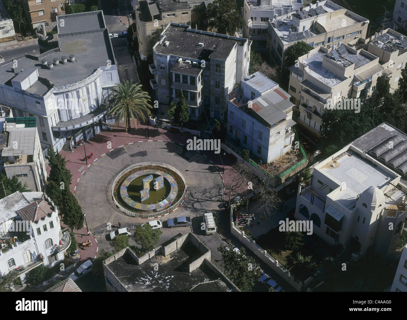 Luftaufnahme des Platzes Bialik und der alten Gemeinde Gebäude von Tel Aviv Stockfoto