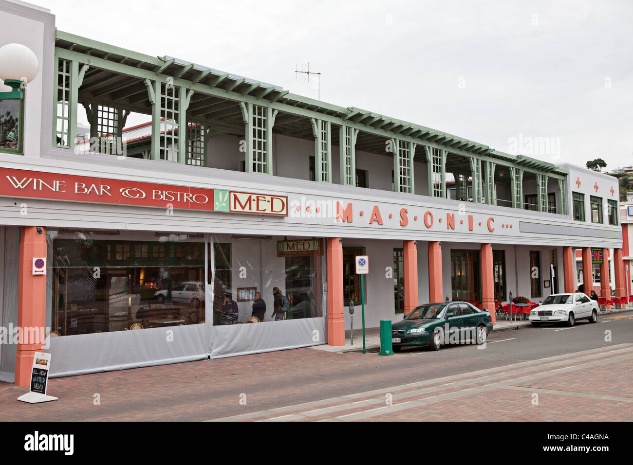 Die Freimaurer (1932) Napier Marineparade Art-deco-Stil Hotelarchitektur, Neuseeland Stockfoto