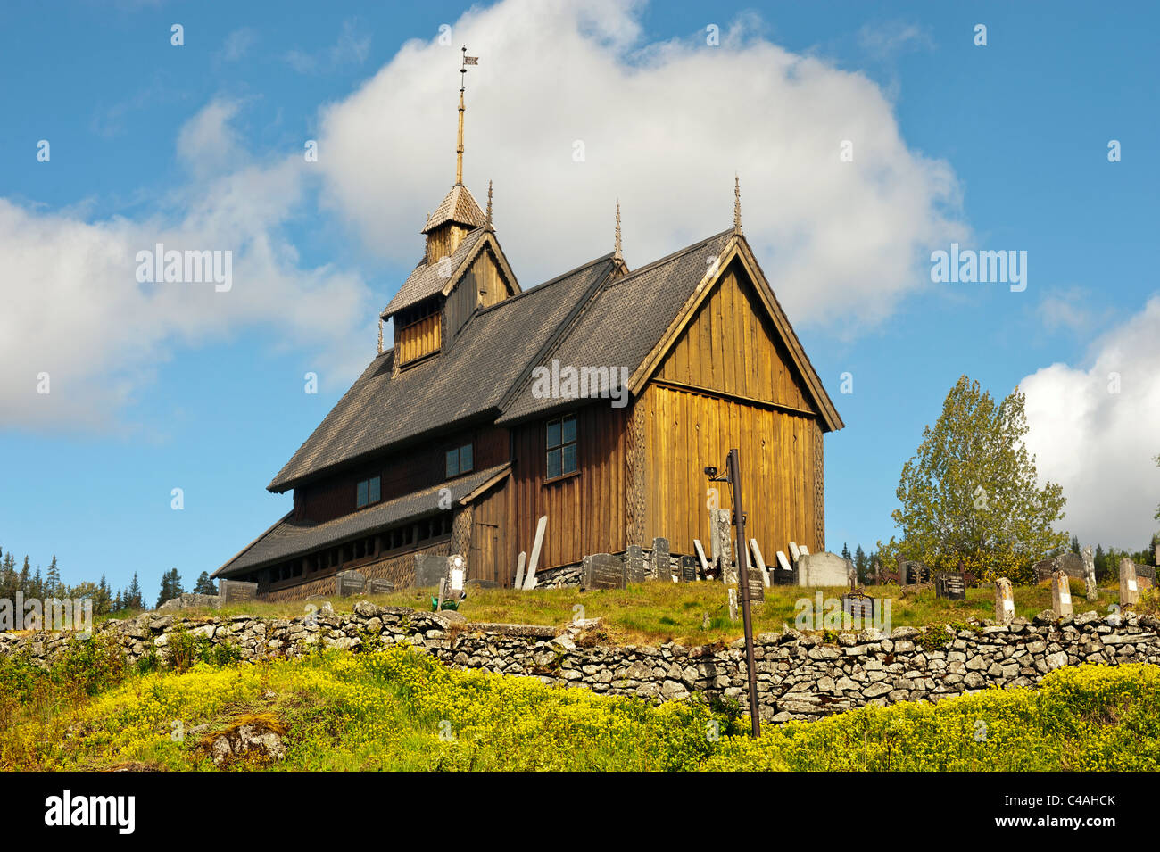 Hölzerne Stabkirche, Stavkirke, Eidsborg, Norwegen Stockfoto