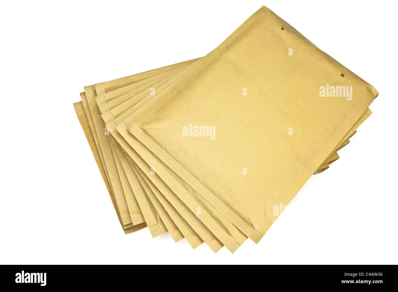 einige braune Umschläge weißen Hintergrund Stockfoto