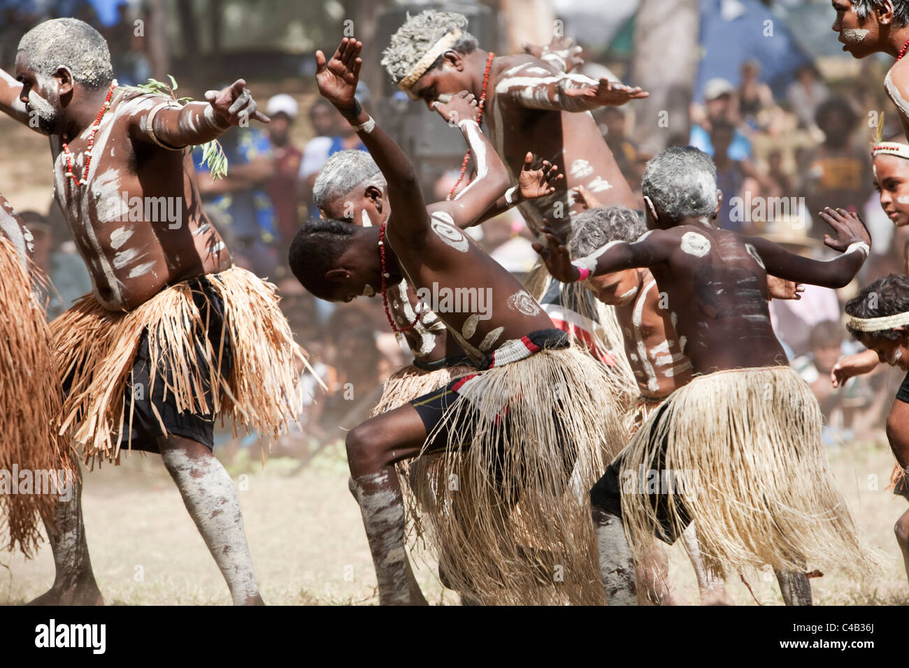 Australien, Queensland, Laura. Einheimischen Tanzgruppe beim Laura Aboriginal Dance Festival. Stockfoto