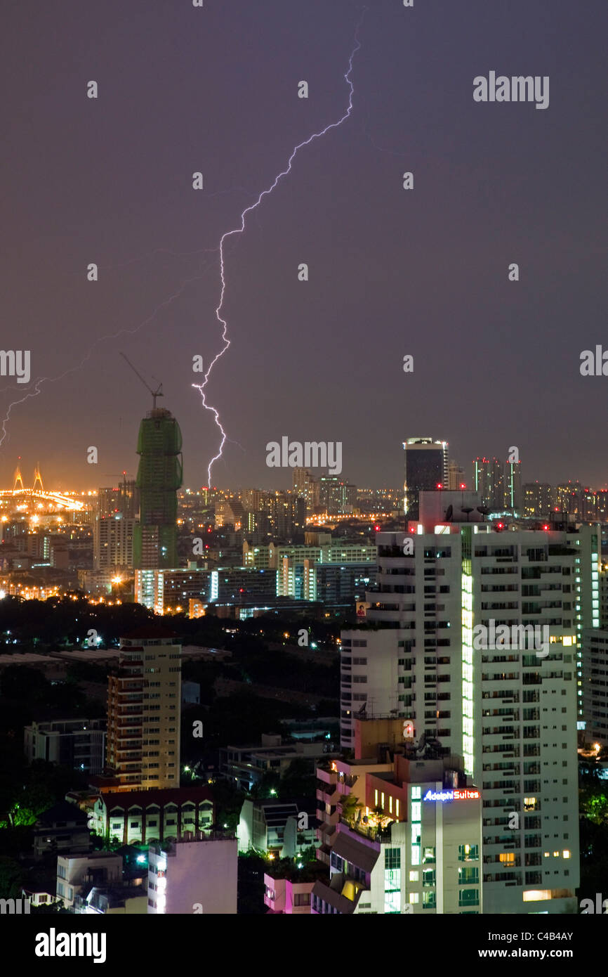 Blitz, Skyline von Bangkok, Thailand Stockfoto