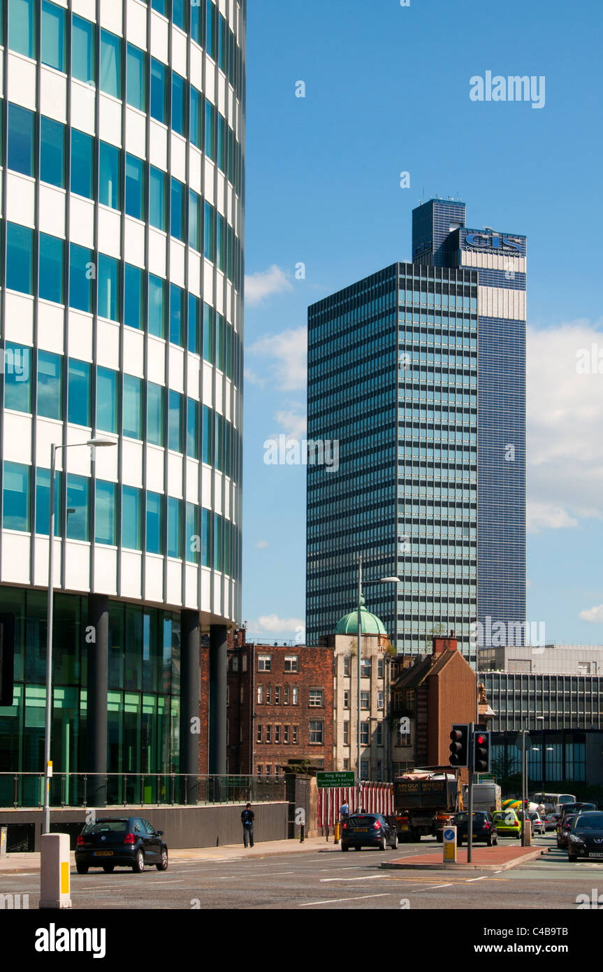 Das CIS-Gebäude aus dem Stadtpark Office Tower, grünen Viertel, Miller Street, Manchester, England, UK. Stockfoto