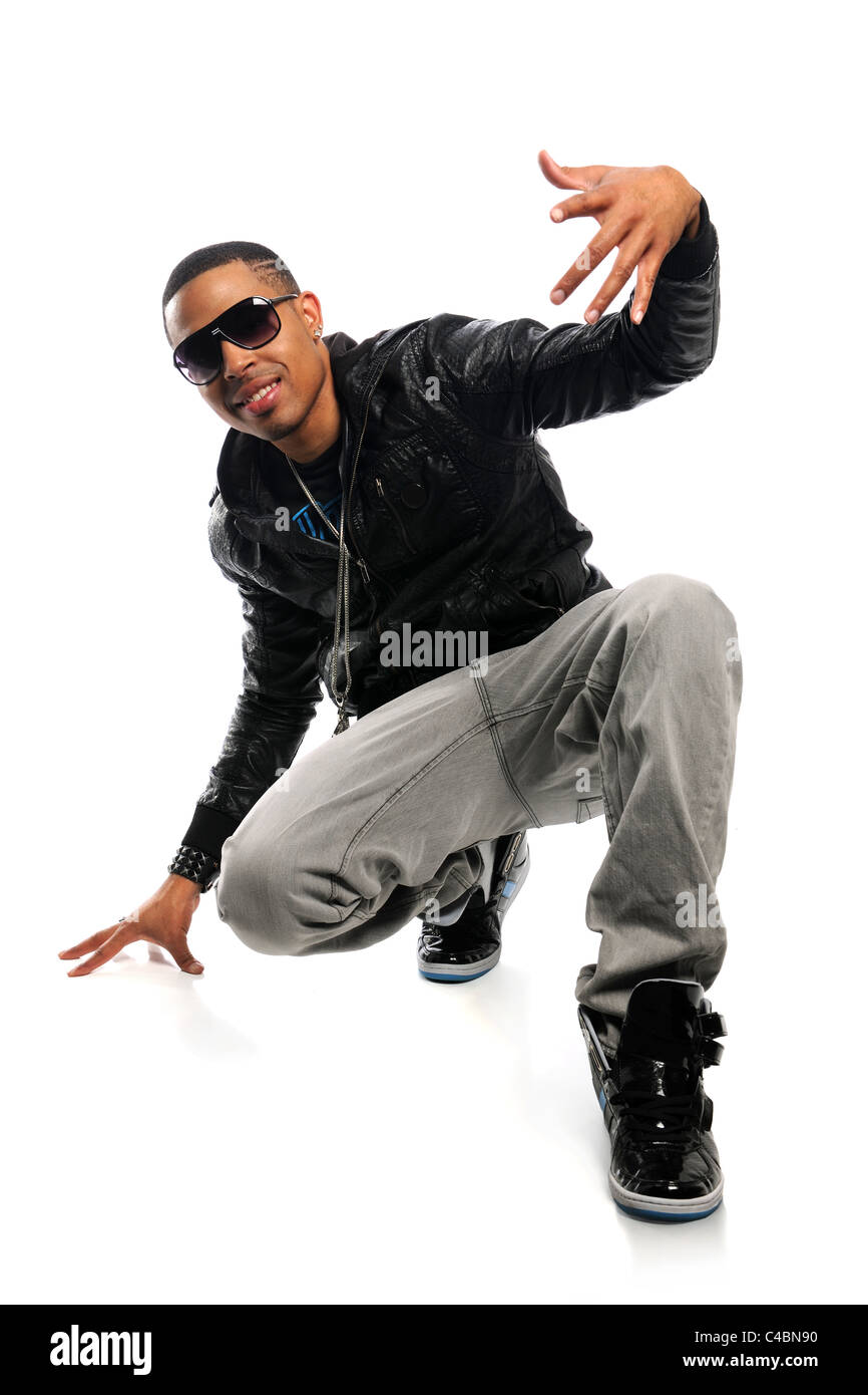Afrikanische amerikanische Hip-Hop-Tänzer auf weißem Hintergrund Stockfoto