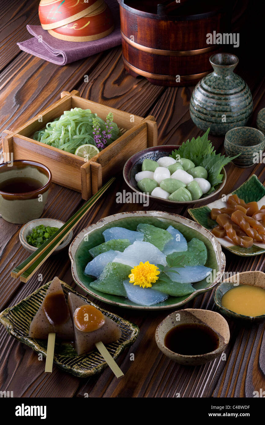 Gerichte von Konnyaku Stockfoto