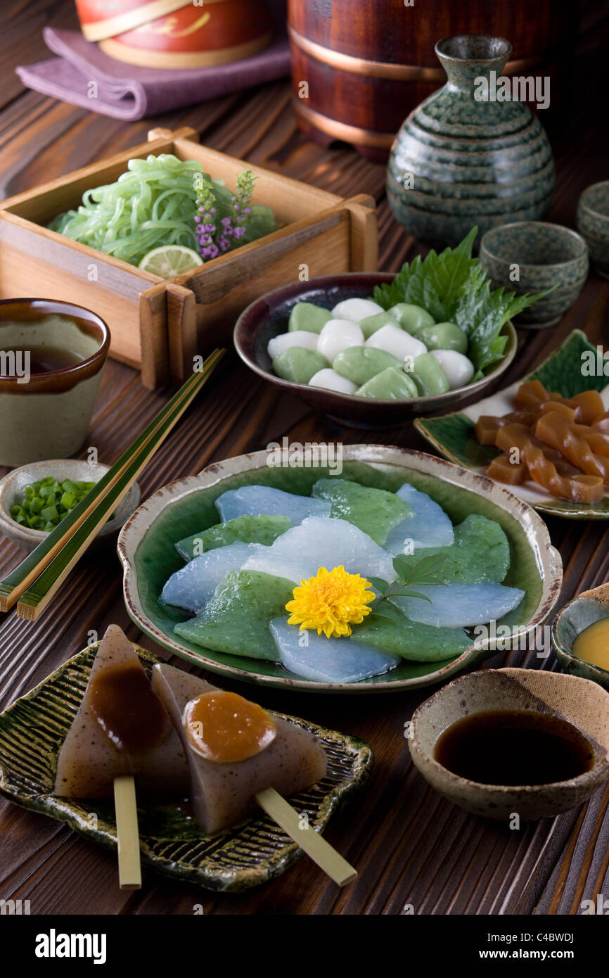 Gerichte von Konnyaku Stockfoto