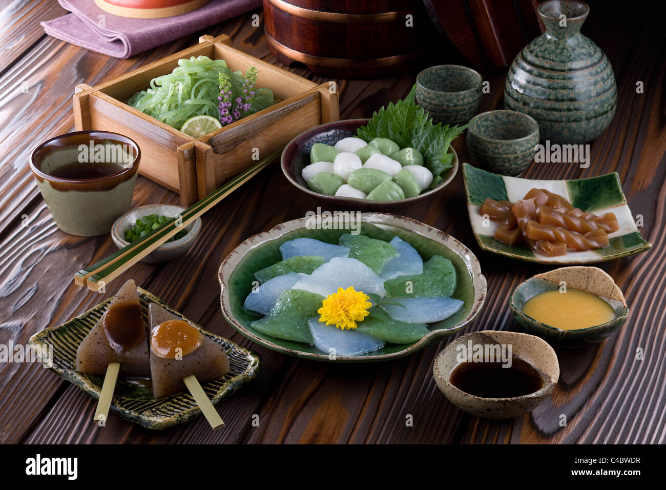 Gerichte von Konnyaku Stockfoto