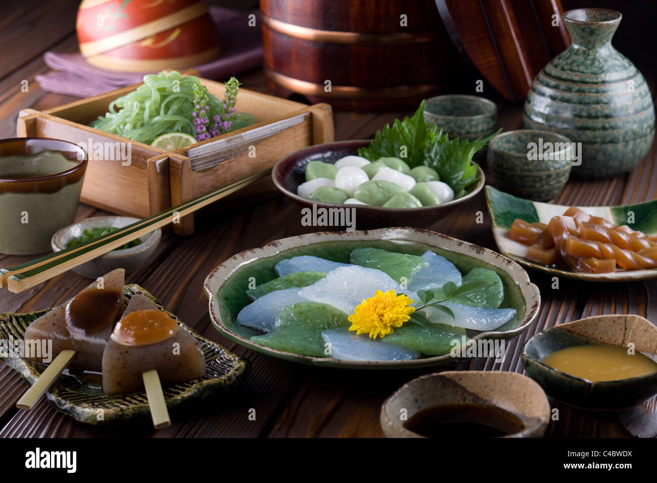 Gerichte von Konnyaku Stockfoto