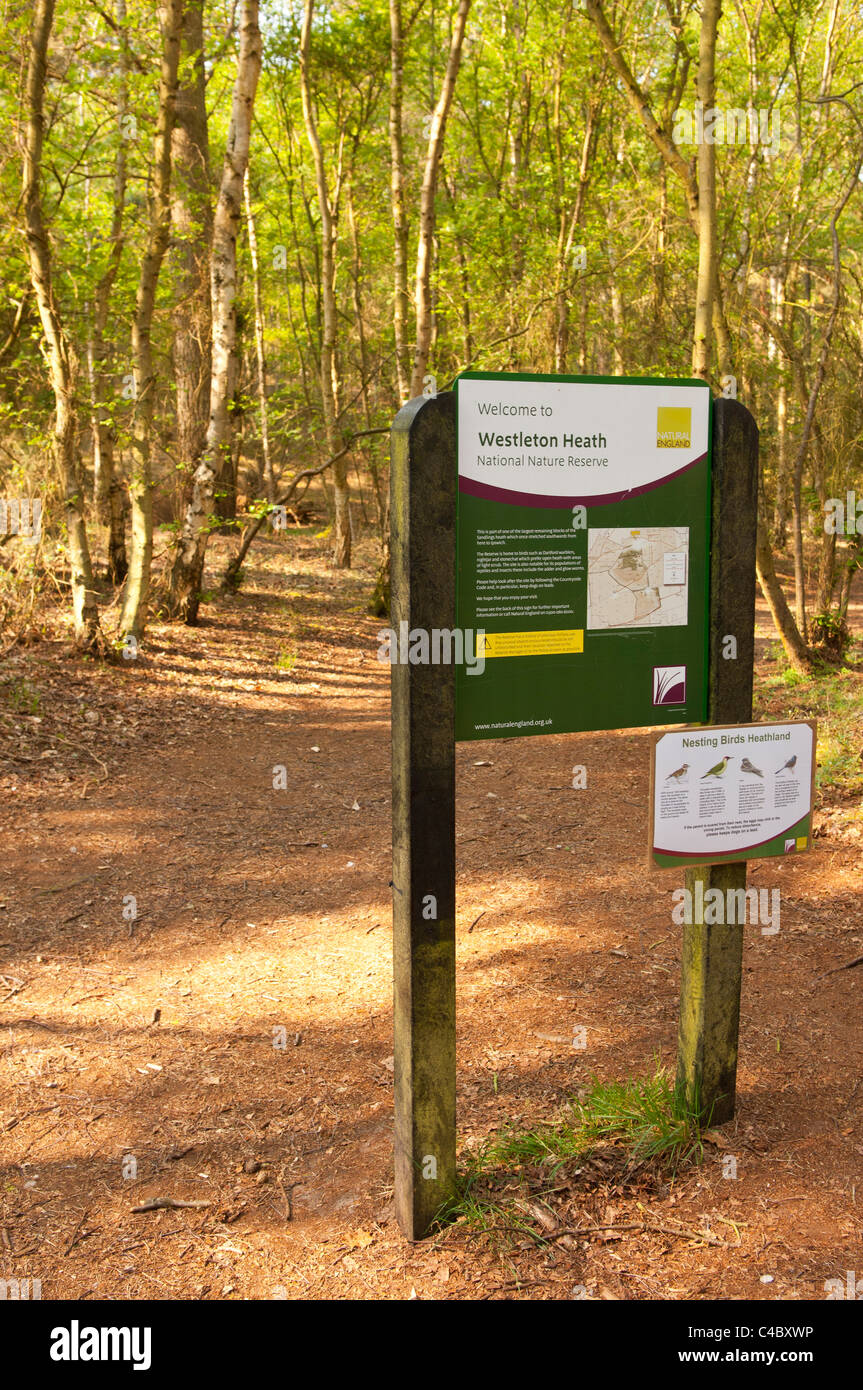 Westleton Heide National Nature Reserve Schild am Westleton, Suffolk, England, Großbritannien, Uk Stockfoto