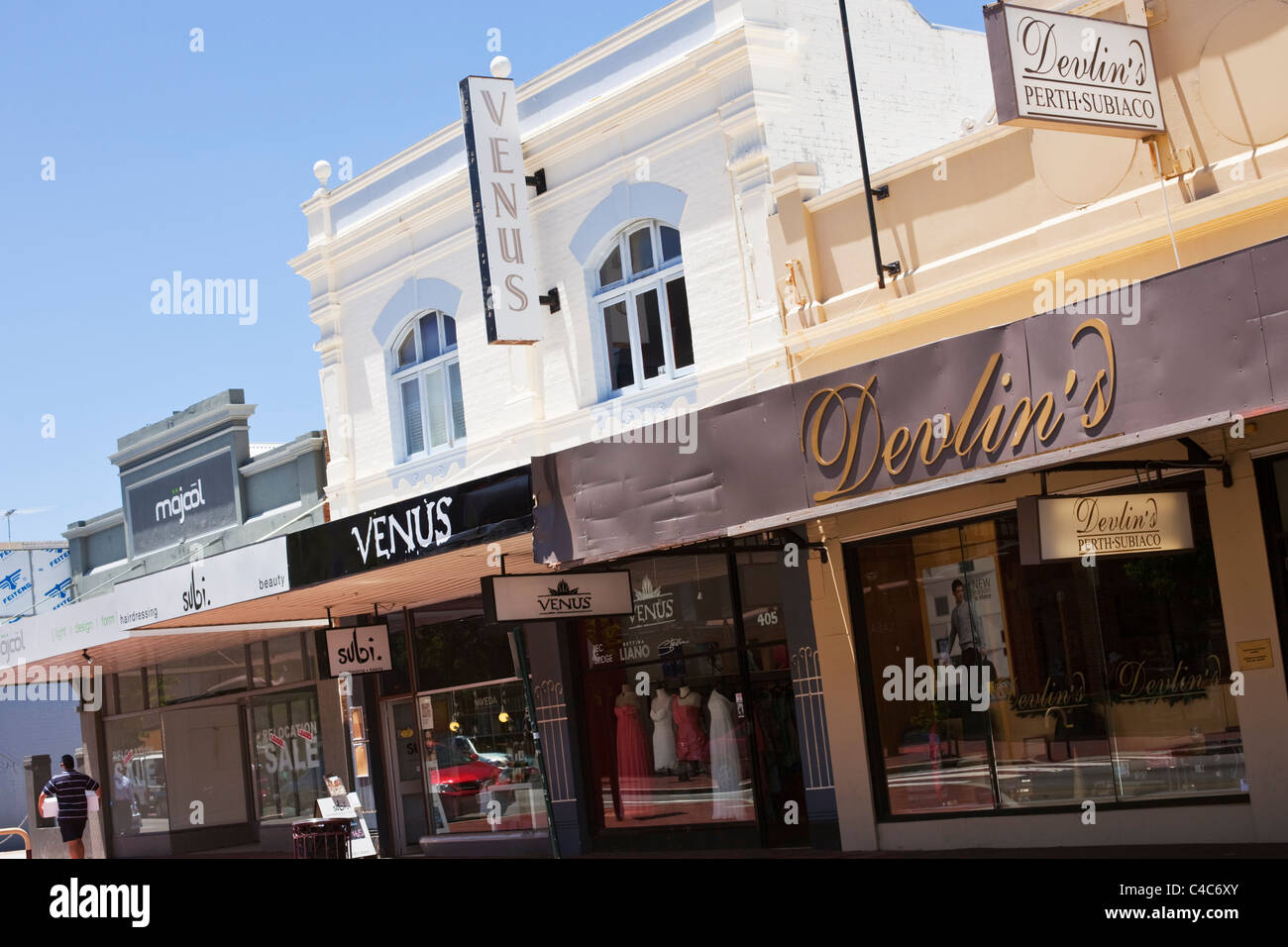 Kleidung Boutiquen entlang der Hay Street. Subiaco, Perth, Western Australia, Australien Stockfoto